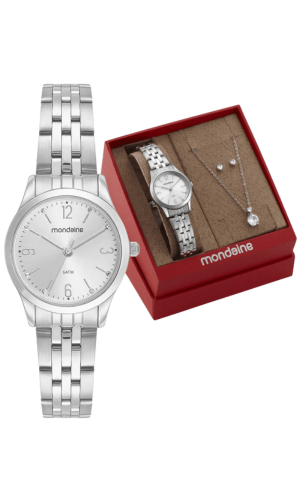 Kit Relógio Mondaine Feminino Com Colar e Brincos 32720L0MKNE2