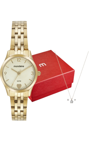 Kit Relógio Mondaine Feminino Com Colar e Brincos 32795LPMKDE1