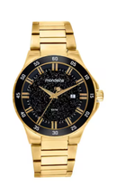Relógio Mondaine Masculino Preto e Dourado Glitter Analógico 32809GPMVDE1