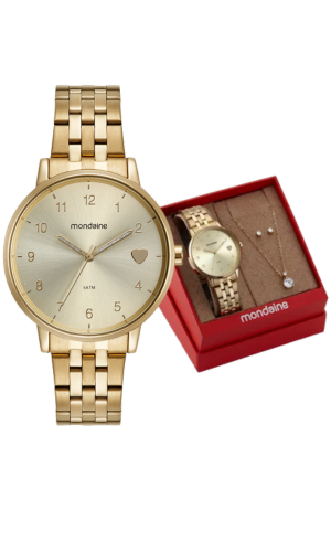 Kit Relógio Mondaine Feminino Com Colar e Brincos 32597LPMKDE1
