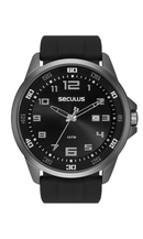 Relógio Seculus Masculino Analógico Calendário Silicone Preto 44157GPSVPU3